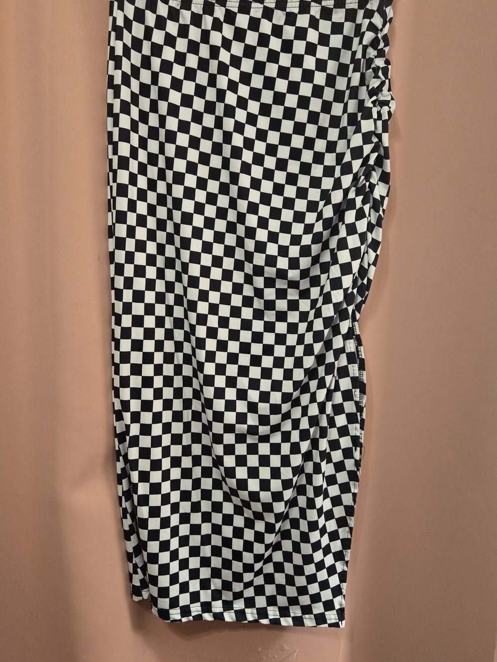 Black & White Checkered Midi Skirt With Elastic Waitband Size M